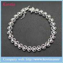 Womens Fashion Love Bracelet Copper Jewelry Sliver Plated White Zircon Heart Link Bracelet